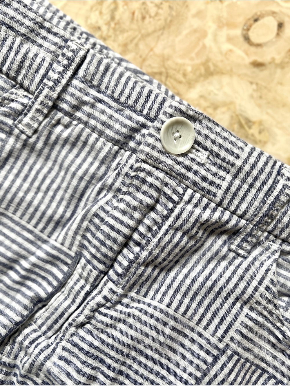 Costal Cotton High Waisted Striped Seersucker Skort - Blue Gray and White - Picture 7 of 11